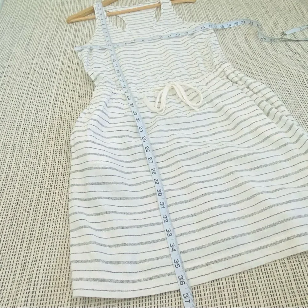 Lou & Grey white with black stripes racerback drawstring waist pop over dress sm